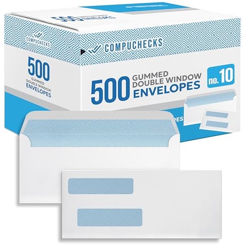 Compuchecks Double Window Envelopes #10- Gummed, Security Business Mailing Envelopes - Tamper Evident, Security Tint - 500 Count – For Invoices and Legal Documents - Image 1