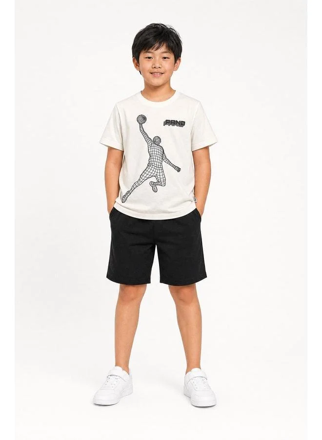 Perendi Boy Cotton Basketball Print Shorts Set
