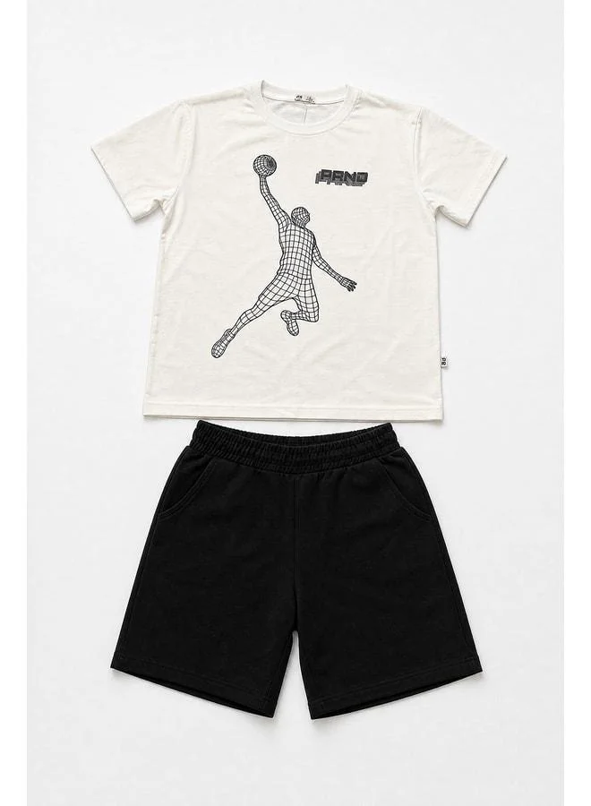 Perendi Boy Cotton Basketball Print Shorts Set