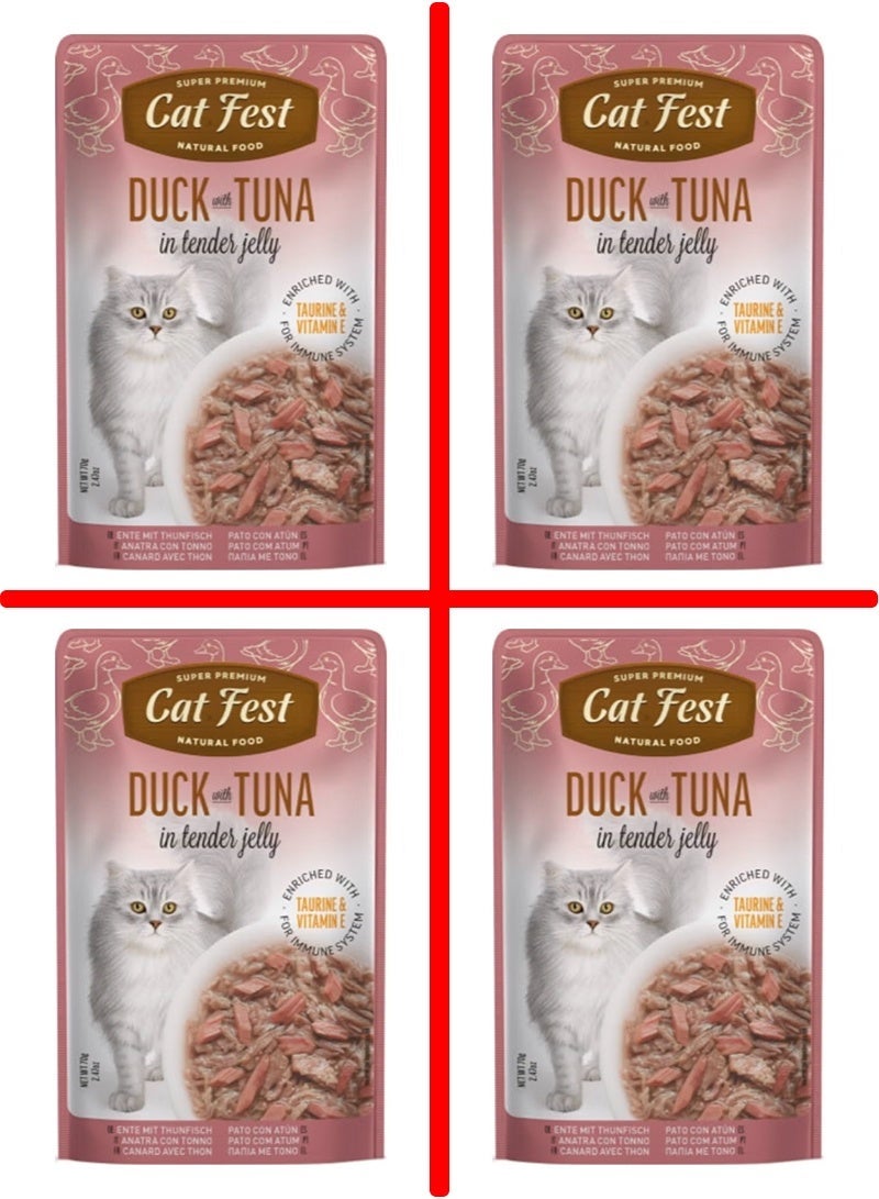 Cat Fest Duck With Tuna In Tender Jelly For Cats - 4 pouch, each pouch size 70g - Image 1