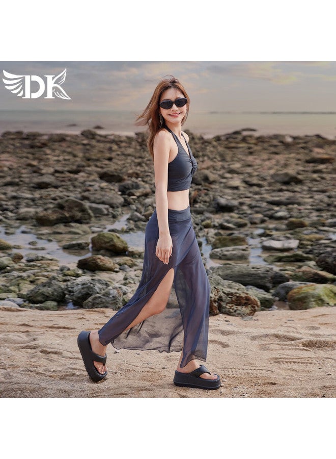 Dk Women's New High-end Two-piece Swimsuit With Long Skirt, High-waisted Bikini, Hot Spring Vacation Three-piece Set Swimwear - Image 2