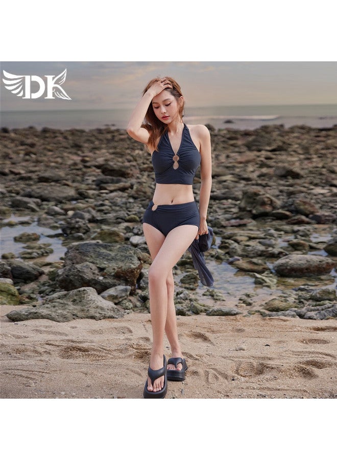 Dk Women's New High-end Two-piece Swimsuit With Long Skirt, High-waisted Bikini, Hot Spring Vacation Three-piece Set Swimwear - Image 4
