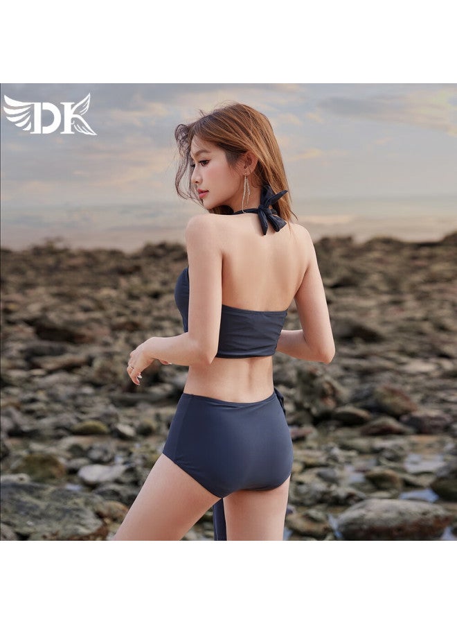 Dk Women's New High-end Two-piece Swimsuit With Long Skirt, High-waisted Bikini, Hot Spring Vacation Three-piece Set Swimwear - Image 5