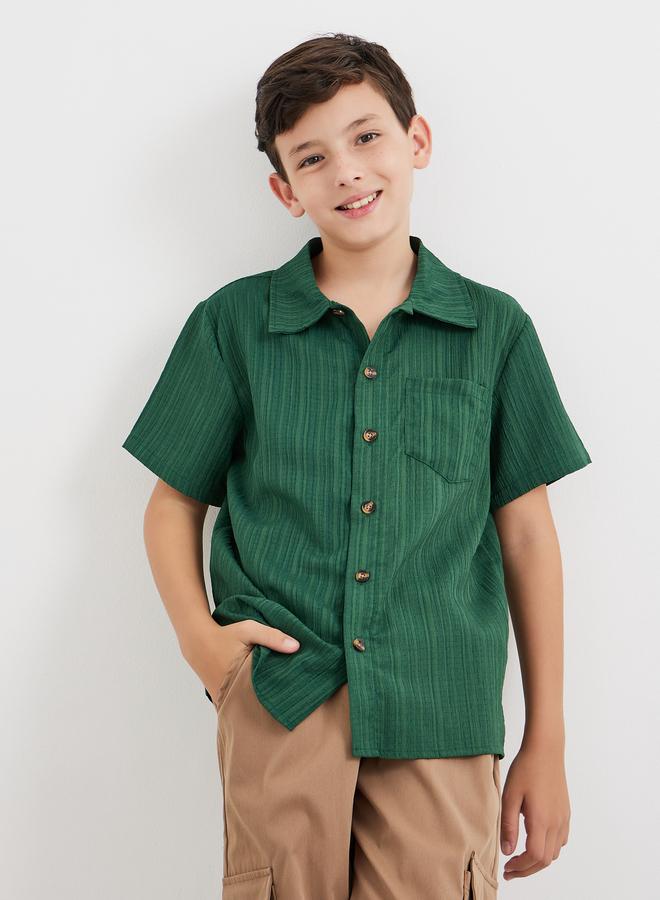 ستايلي قميص بتفاصيل بارزة الملمس مع أزرار - Image 1