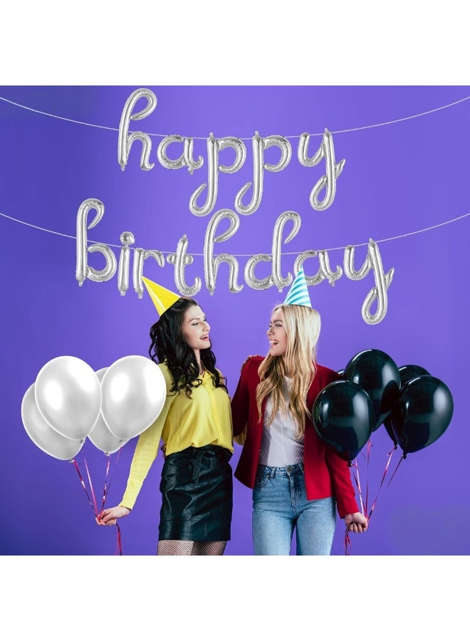 Silver Balloon Banner - 16 Inch | Happy Birthday Cursive Sign, Banner, Decorations, Balloons, Party Décor - Image 3