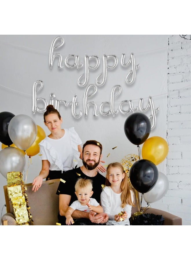 Silver Balloon Banner - 16 Inch | Happy Birthday Cursive Sign, Banner, Decorations, Balloons, Party Décor - Image 5