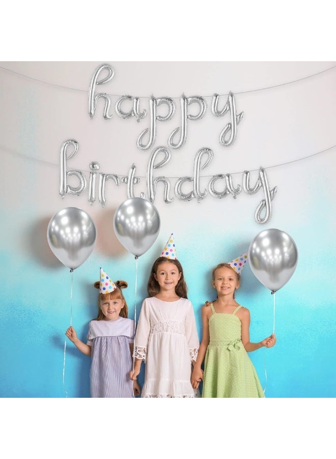 Silver Balloon Banner - 16 Inch | Happy Birthday Cursive Sign, Banner, Decorations, Balloons, Party Décor - Image 4