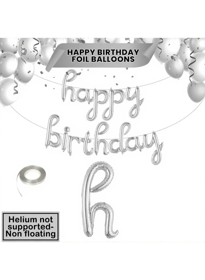 Silver Balloon Banner - 16 Inch | Happy Birthday Cursive Sign, Banner, Decorations, Balloons, Party Décor - Image 2
