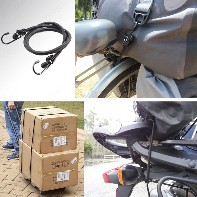 HUUSO 1.8 Mtr Pro-Grade Multipurpose Black Elastic Heavy-Duty Bungee Cord Rope Strong, Stretchy and Reliable, Suitable for Bike, Car, Tie Down, Camping, Carrying and Organizing Things (Pack of 4) - Image 2