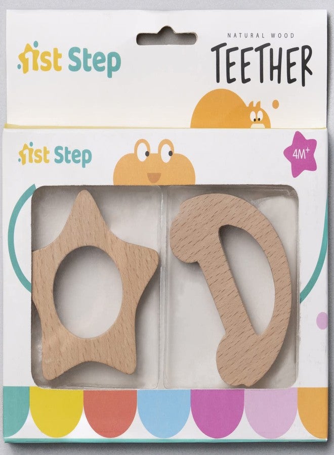1st Step BPA Free Teether Made of 100% Natural Wood with No Sharp Edges (Car & Star) - Image 1