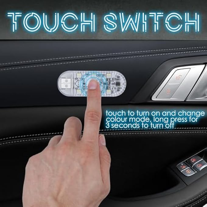 KASTWAVE 2 Pcs Car Led Interior Lights Usb Rechargeable Wireless Touch Ambient Lighting For Footwell Boot Car Doors Armrest Boxes 7 Colors - Image 4