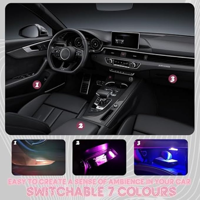 KASTWAVE 2 Pcs Car Led Interior Lights Usb Rechargeable Wireless Touch Ambient Lighting For Footwell Boot Car Doors Armrest Boxes 7 Colors - Image 3