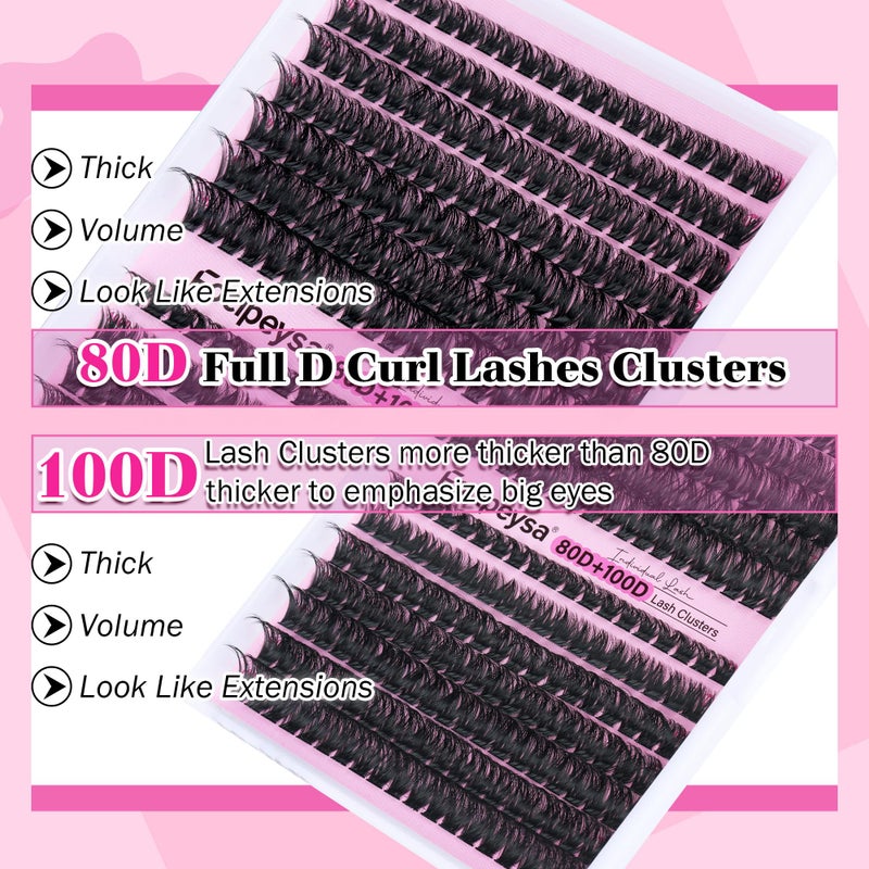 Focipeysa DIY Eyelash Extension Kit Lash Extension Kit D Curl Lash Clusters Kit Individual Eyelashes with Lash Bond and Lash Seal, Tweezers, DIY Lashes at Home (280Pcs 80D+100D 8-16mm) - Image 5