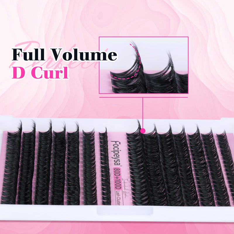 Focipeysa DIY Eyelash Extension Kit Lash Extension Kit D Curl Lash Clusters Kit Individual Eyelashes with Lash Bond and Lash Seal, Tweezers, DIY Lashes at Home (280Pcs 80D+100D 8-16mm) - Image 2