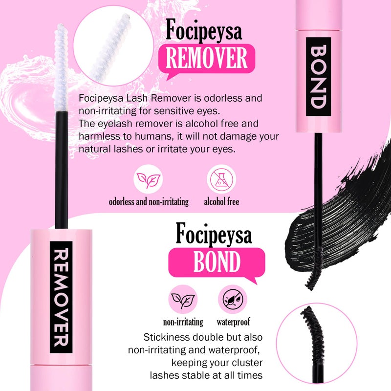 Focipeysa DIY Eyelash Extension Kit Lash Extension Kit D Curl Lash Clusters Kit Individual Eyelashes with Lash Bond and Lash Seal, Tweezers, DIY Lashes at Home (280Pcs 80D+100D 8-16mm) - Image 4