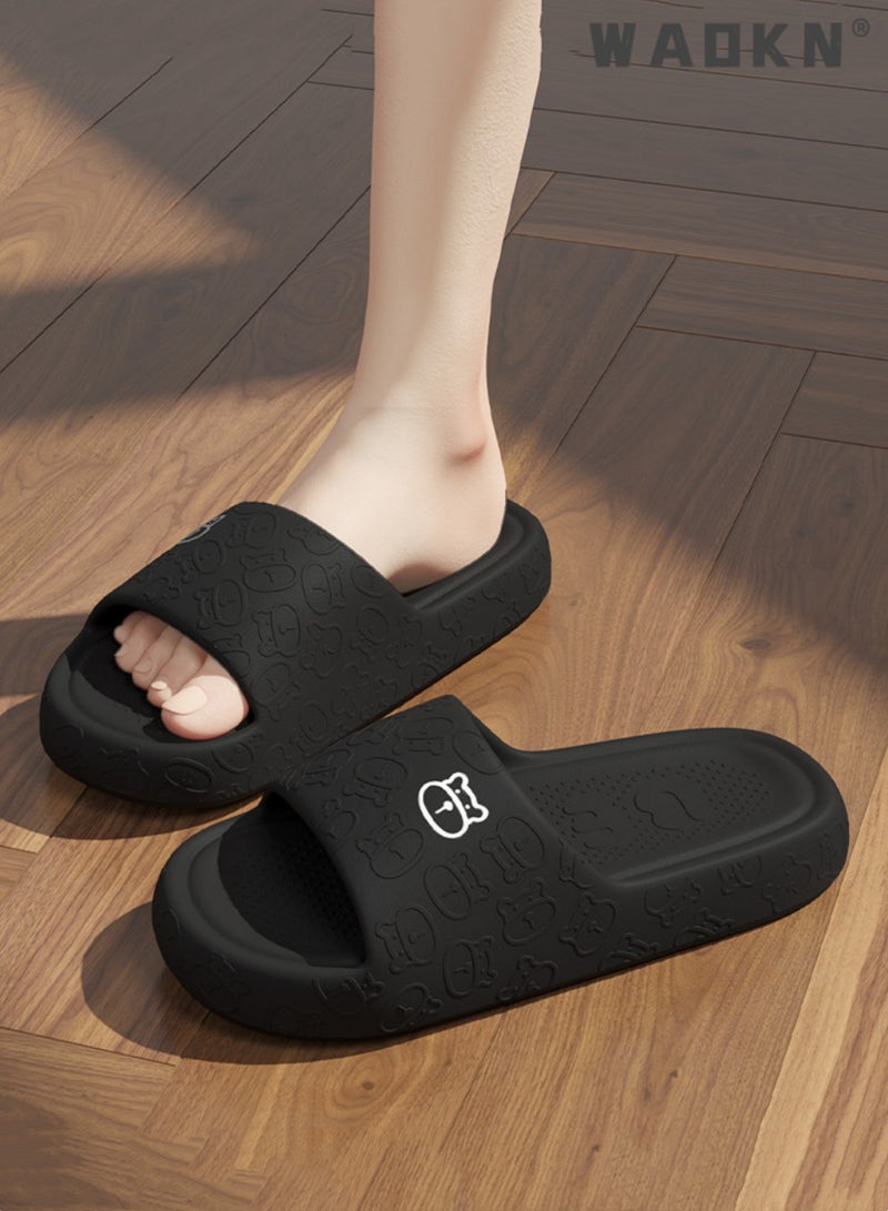WAOKN Slippers for Women Quick Drying Slide Sandal with Thick Sole Non-Slip Soft Shower Slippers Open Toe Spa Bath Pool Gym House Sandals for Indoor & Outdoor Casual Indoor Bathroom Home Non-slip Shoes - Image 2
