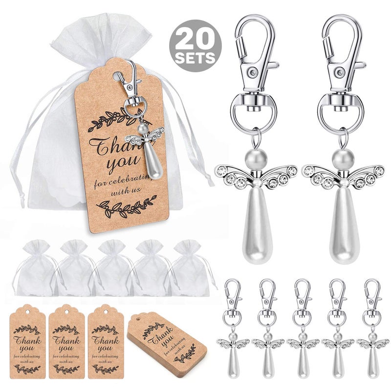 MOVINPE MOVINPE 20pcs Angel Favor Keychains plus Organza Bags plus Thank You Kraft Tags Guest Return Favors for Baby Shower Bridal Shower Wedding Charm Party Favors SilveryLong 20pcs