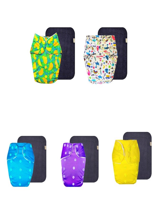 Dumbledo Premium Cloth Diaper with Gray Insert (Pack of 5) | Dry Feel and Comfortable | 6-Layer Absorbent Pad | Easy to Clean | Ideal for Toddlers | 3 Months - 3 Years | Unisex Baby - Image 1