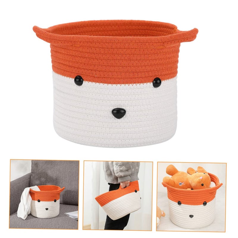 Woven Cotton Storage Baskets Orange White Home Decor Makeup Organizer Food Holder - Image 4