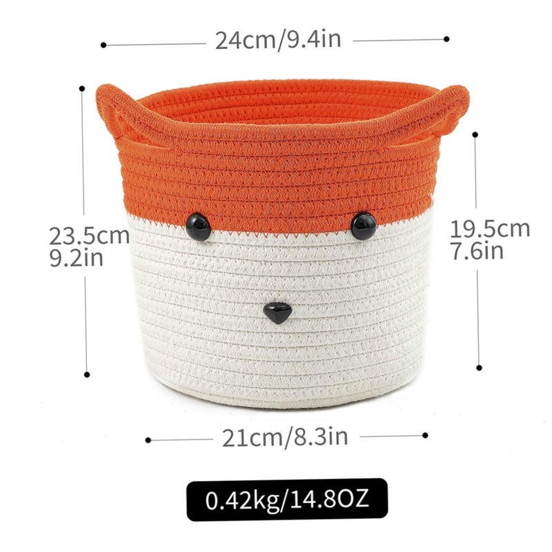 Woven Cotton Storage Baskets Orange White Home Decor Makeup Organizer Food Holder - Image 3