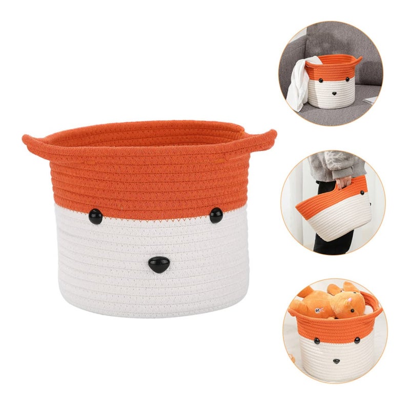 Woven Cotton Storage Baskets Orange White Home Decor Makeup Organizer Food Holder - Image 5
