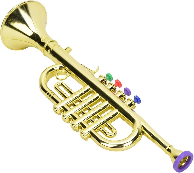 Golden Plastic Kids Trumpet Lightweight Musical Toy For Toddlers With 4 Color Keys - Image 1