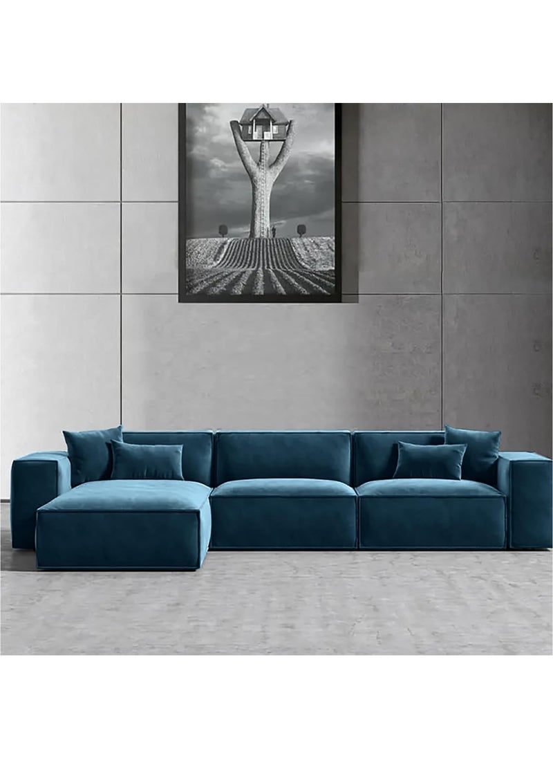 KARNAK Karnak Carol Corner l L-Shaped Luxury Sofa For Living Room Solid Wood Corner Modern Design Couch, Velvet Upholstered Color  (Right, Torqouise)  - Image 1