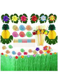 Generic Hawaiian Tropical Party Decorations 79 Pcs Luau Grass Table Skirt Set Hawaiian Party Accessories Jungle Beach Summer Party Decors for Birthdays Wedding Kids Party  - Image 1