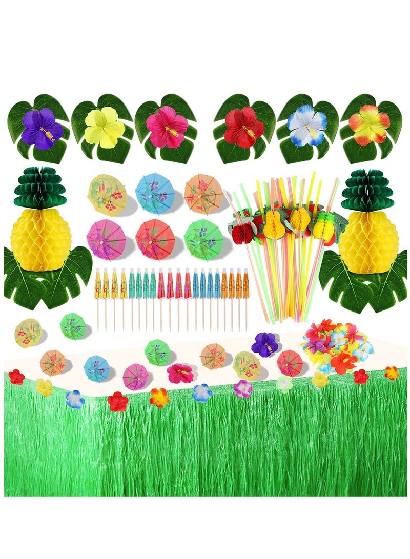 Hawaiian Tropical Party Decorations 79 Pcs Luau Grass Table Skirt Set Hawaiian Party Accessories Jungle Beach Summer Party Decors for Birthdays Wedding Kids Party  - Image 1