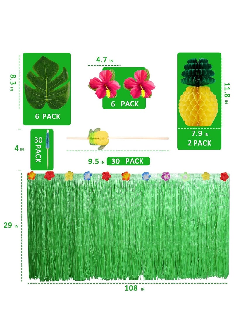 Hawaiian Tropical Party Decorations 79 Pcs Luau Grass Table Skirt Set Hawaiian Party Accessories Jungle Beach Summer Party Decors for Birthdays Wedding Kids Party  - Image 2