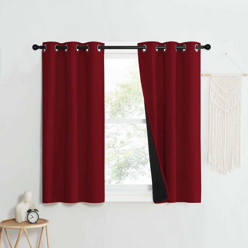 NICETOWN Kitchen Full Blackout Curtain Panels Super Thick and Soft Insulated Window Covers 100 Blackout Draperies with Black Backing for Cafe Window Burgundy Red Set of 2 PCs 52 by 45inch