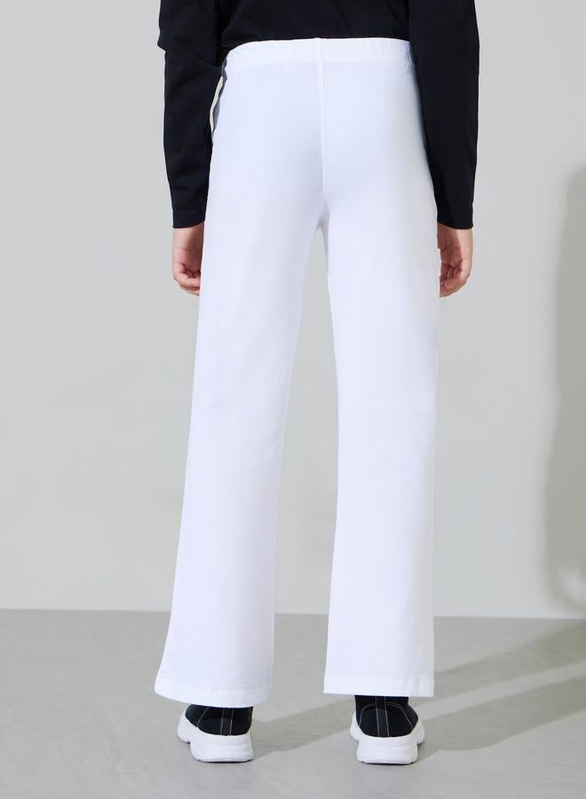 Styli Teen Girls Off White Solid Patchwork Details Flared Leggings - Image 4