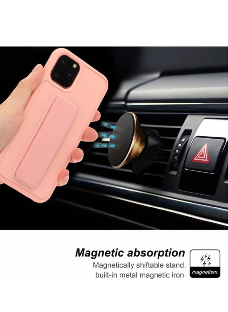 JAJEEK iPhone 16 Pro Pink Magnetic Car Mount Kickstand Case – Premium Silicone with Vertical & Horizontal Hand Strap and Multi-Stand Functionality - Image 4