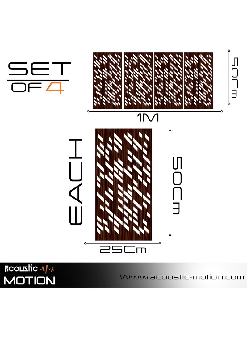 ACOUSTIC MOTION® Wooden MDF Wall Art Decor Panels, SHIFT Design with Double-Face Tape, Modern Brown Wall Hanging for Home, Living Room, Bedroom, Office & Hotel, 25×50×0.5 cm, 4-Piece Set - Image 2