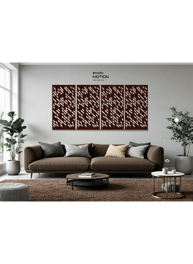 ACOUSTIC MOTION® Wooden MDF Wall Art Decor Panels, SHIFT Design with Double-Face Tape, Modern Brown Wall Hanging for Home, Living Room, Bedroom, Office & Hotel, 25×50×0.5 cm, 4-Piece Set - Image 3