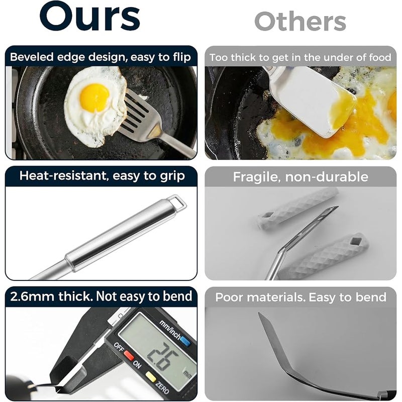 14.5-in Stianless Steel Spatula Set, 18/0 SS Heavy Duty Turner & Slotted Spatula for Kitchen Use, Cast Iron Grilling Frying, Pack of 2 - Image 3