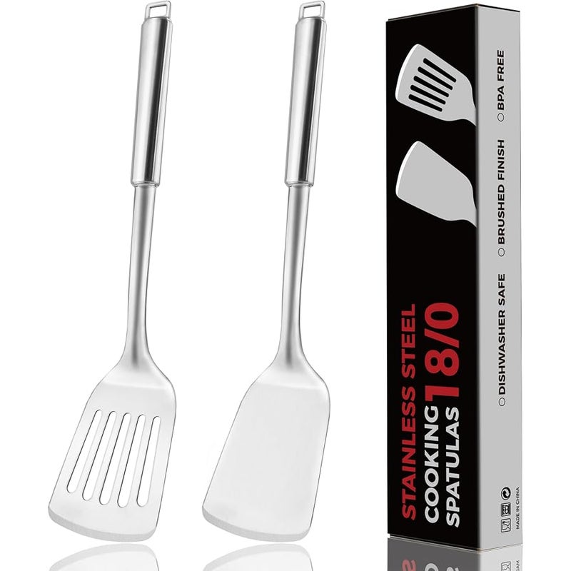 14.5-in Stianless Steel Spatula Set, 18/0 SS Heavy Duty Turner & Slotted Spatula for Kitchen Use, Cast Iron Grilling Frying, Pack of 2 - Image 1