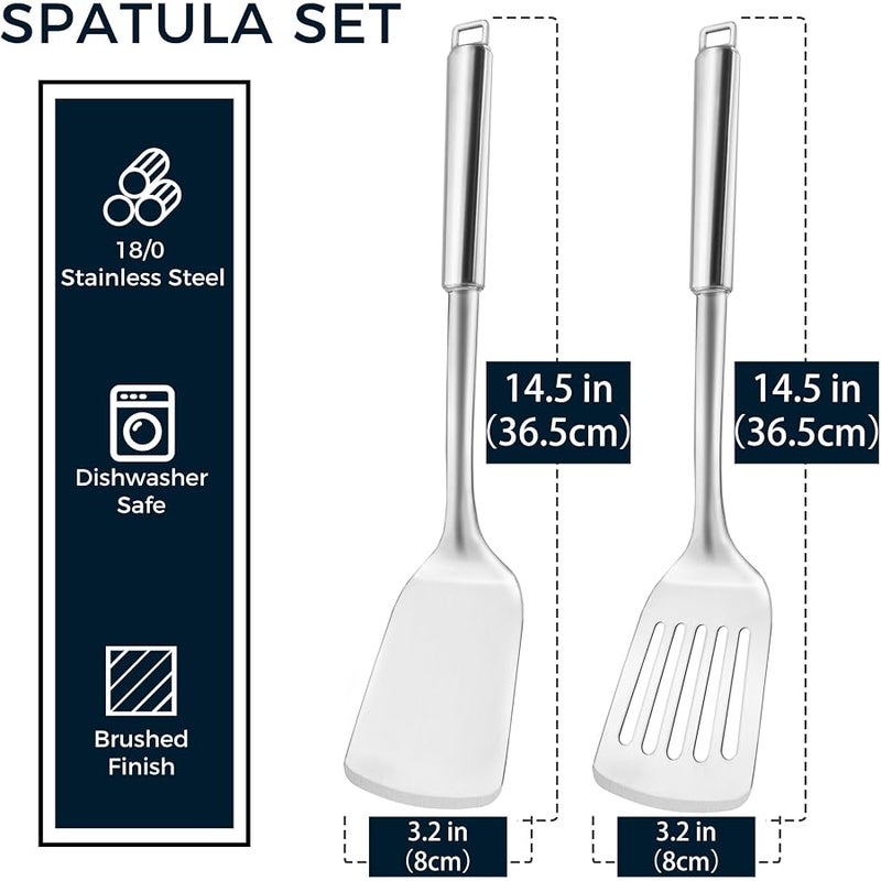 14.5-in Stianless Steel Spatula Set, 18/0 SS Heavy Duty Turner & Slotted Spatula for Kitchen Use, Cast Iron Grilling Frying, Pack of 2 - Image 5