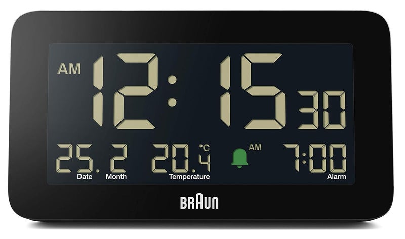 Braun Digital Alarm Clock with Date Month and Temperature Displayed Negative L - Image 1
