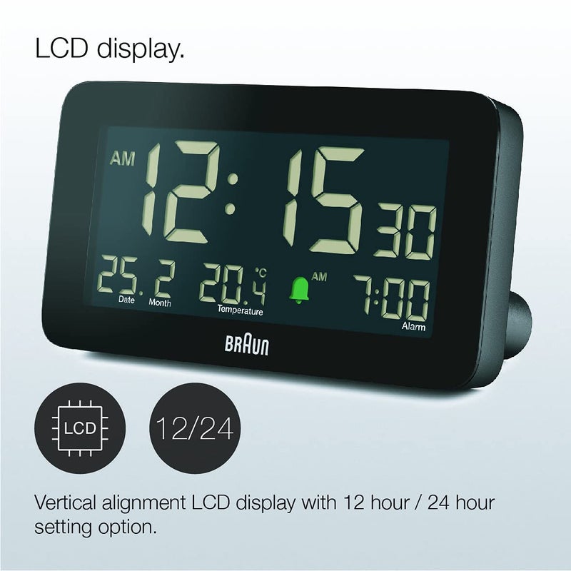 Braun Digital Alarm Clock with Date Month and Temperature Displayed Negative L - Image 4