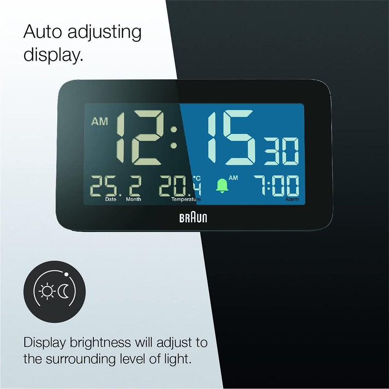 Braun Digital Alarm Clock with Date Month and Temperature Displayed Negative L - Image 5