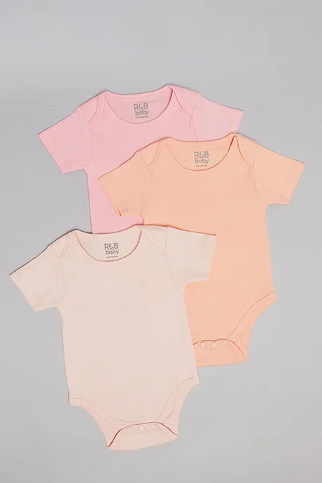أر أند بي 3 Pack Solid Bodysuits with Short Sleeves