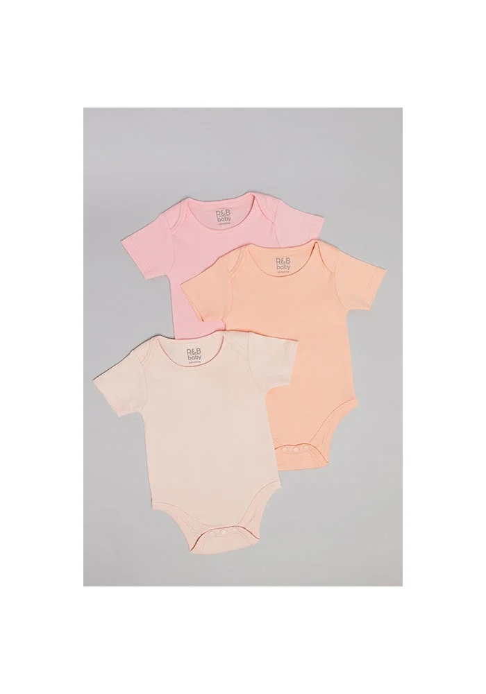 أر أند بي 3 Pack Solid Bodysuits with Short Sleeves