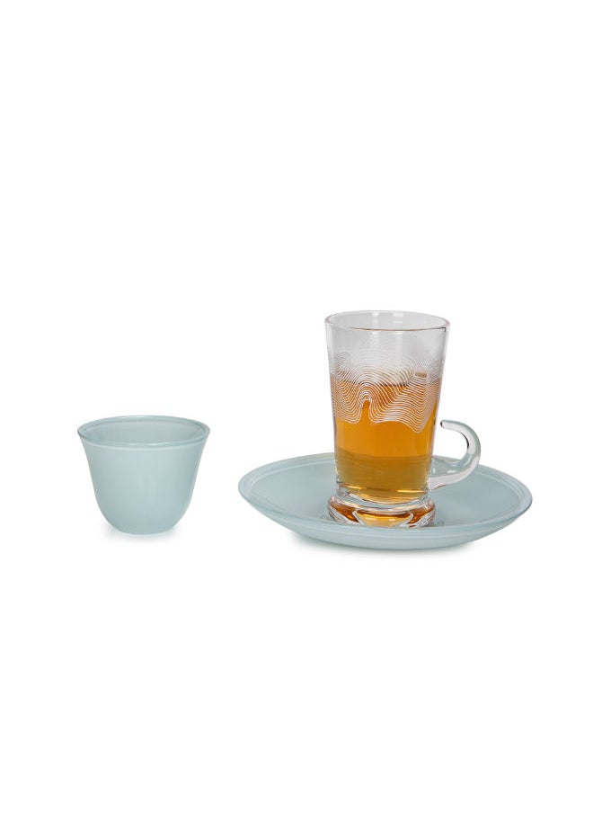 Generic - 18Pcs Arabic Tea and Coffee Set Serve 6 Person Colorback Blue - Image 1