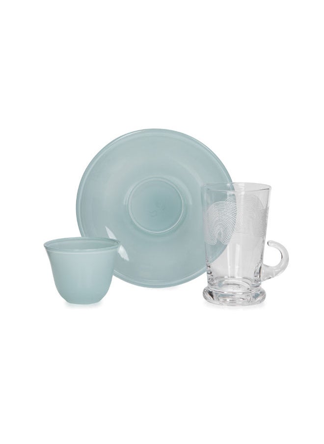 Generic - 18Pcs Arabic Tea and Coffee Set Serve 6 Person Colorback Blue - Image 1