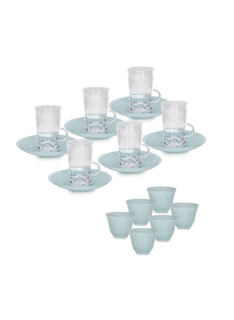 18Pcs Arabic Tea and Coffee Set Serve 6 Person Colorback Blue