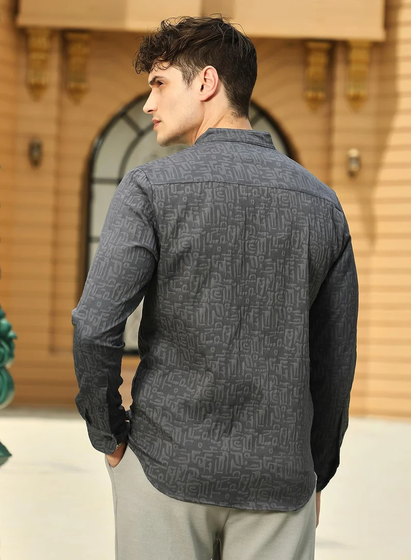 كامبوس سوترا Men's Charcoal Grey Aztec-Tactile Modular Shirt
