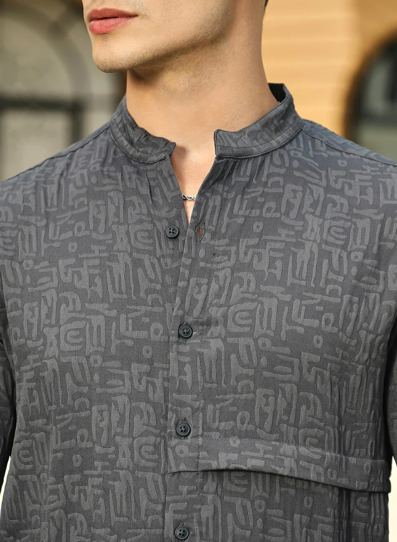 كامبوس سوترا Men's Charcoal Grey Aztec-Tactile Modular Shirt