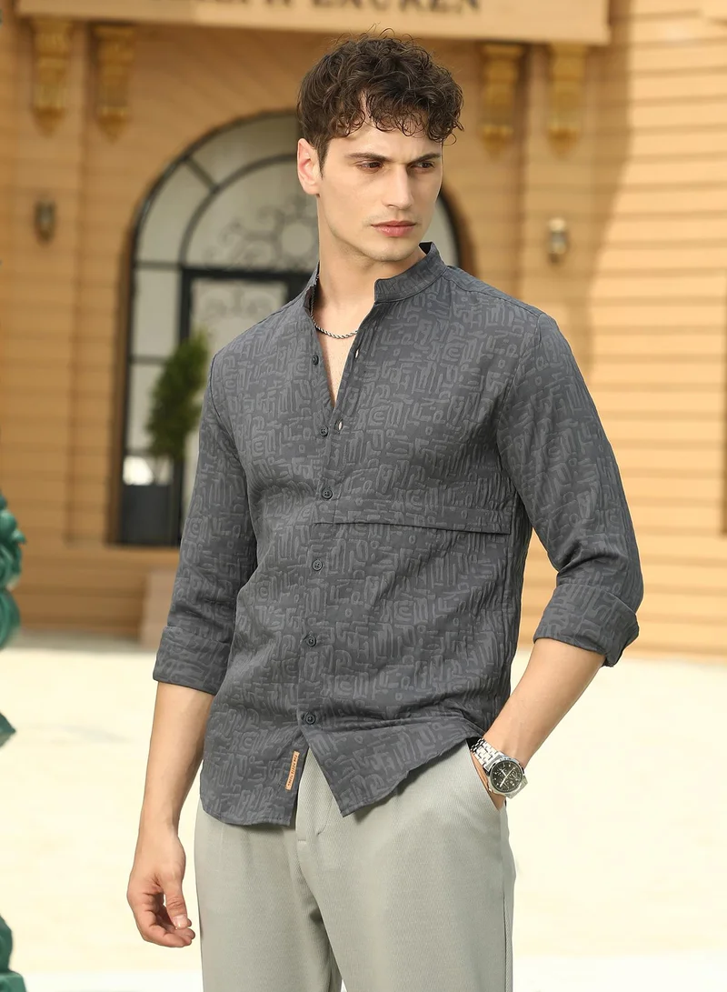 كامبوس سوترا Men's Charcoal Grey Aztec-Tactile Modular Shirt