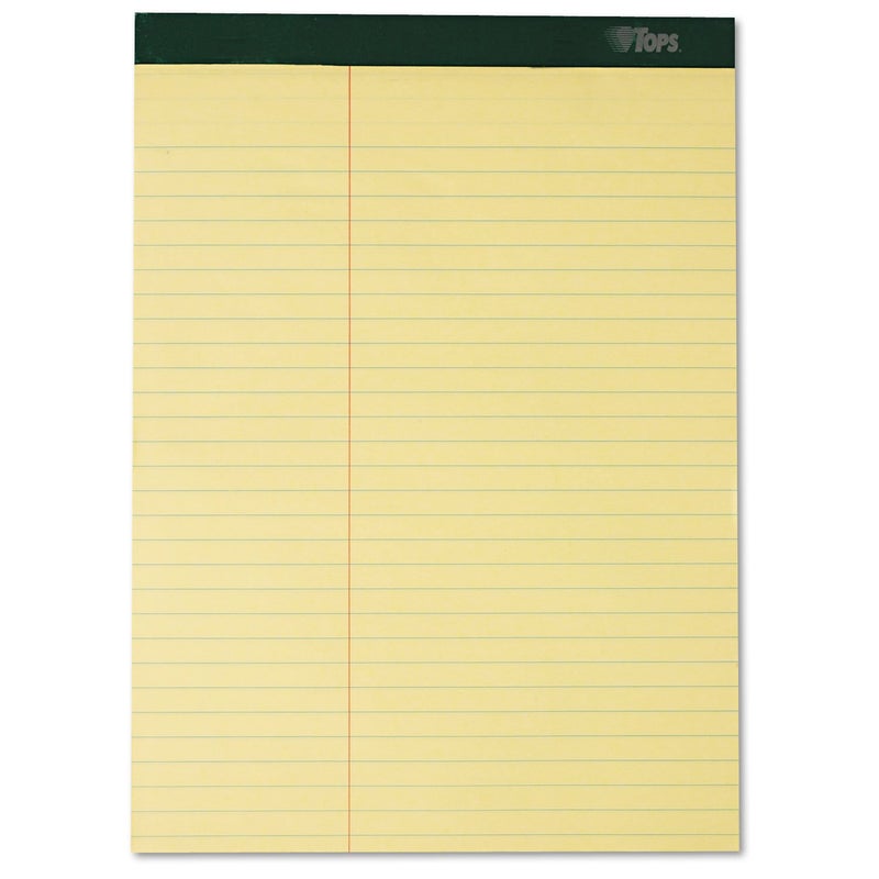 Tops Docket Writing Pads with 100 Sheets, Extra-Strong Back, 8-1/2" x 11-3/4", Perforated, Canary, Law Rule, 100 Sheets, 6 Pack (63396) - Image 1